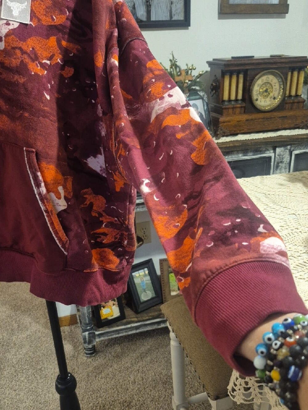 Under Armour Maroon Hoodie with Orange & Cream Abstract Print - Picture 5 of 11